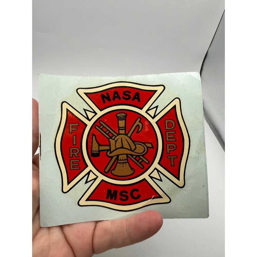 Vintage NASA Meatball Sticker and NASA MSC Fire Dept Maltese Cross Decal Set‎